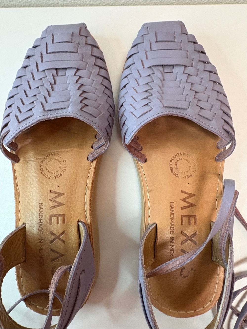 Mexas Lilac Woven Ankle-Tie Sandals - Picture 6 of 10